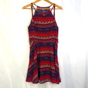 HOLLISTER Halter Red/Blue Aztec Mini Dress 
Size L